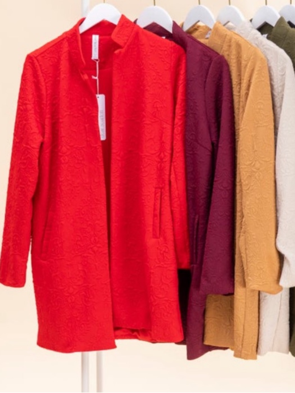 Scarlett Red Textured Open Front Robe Jacket - Picture 5 of 6